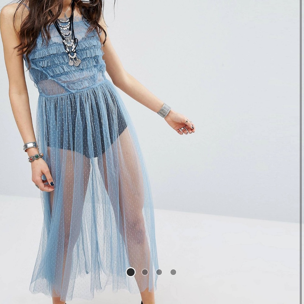 Sheer layer cami midi dress with ruffles